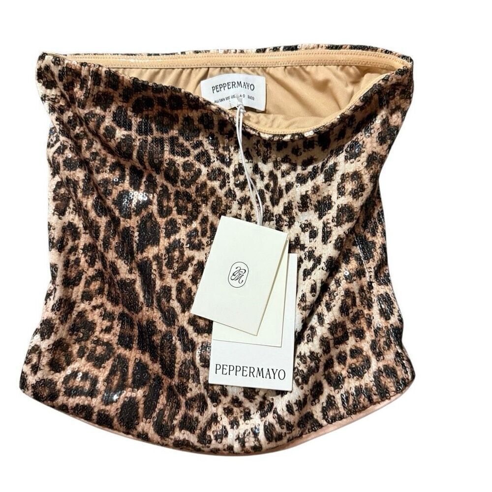 Pepper mayo leopard sequin print strapless top size XXS